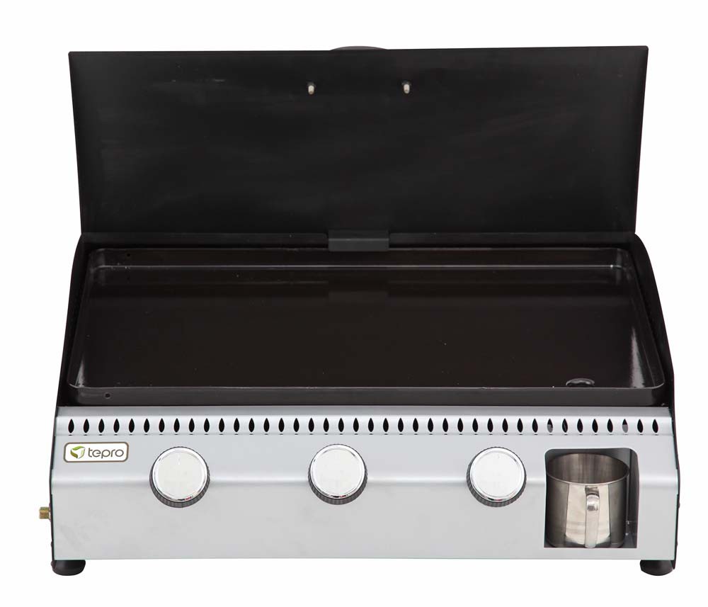 Plancha Gas Grill Stahl Platte BBQ 3 Edelstahl Brenner Garten Party Camping