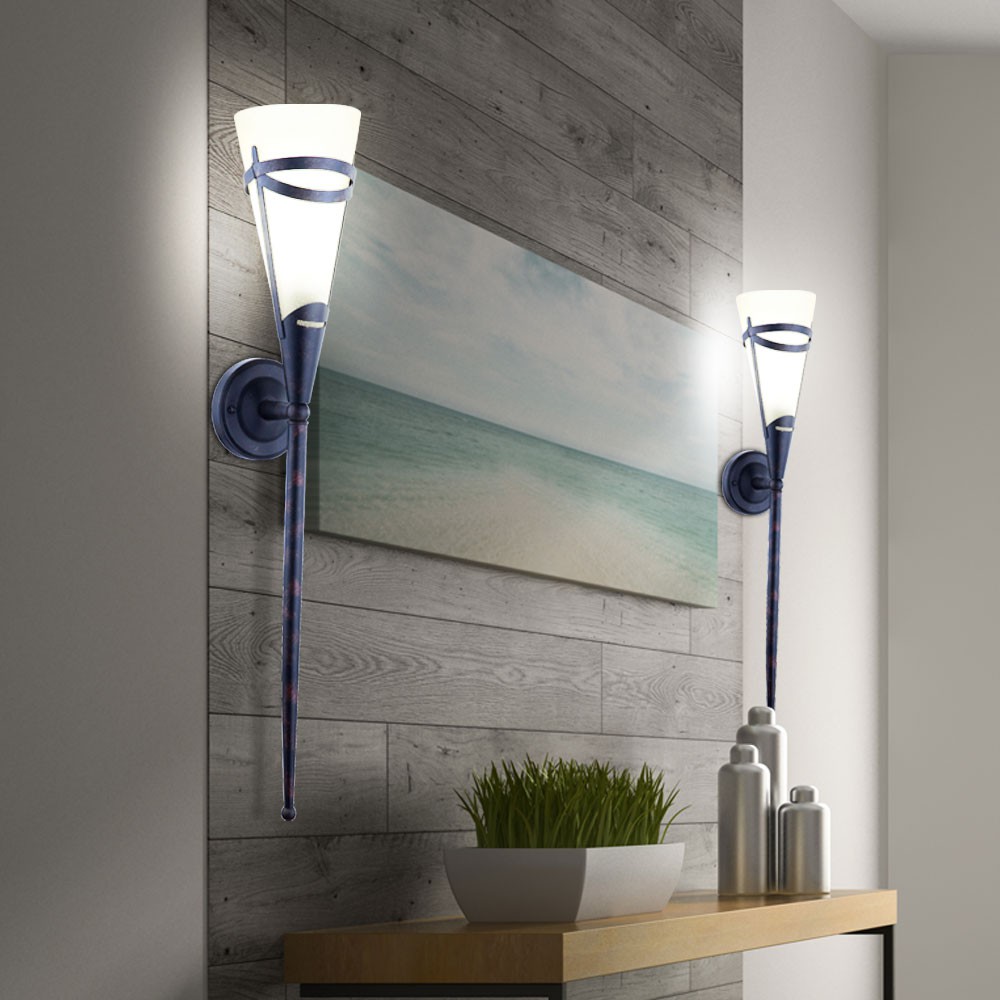 Wand Fackel Leuchte Wohn Zimmer Chrom Beleuchtung Glas Strahler Spot Lampe weiß