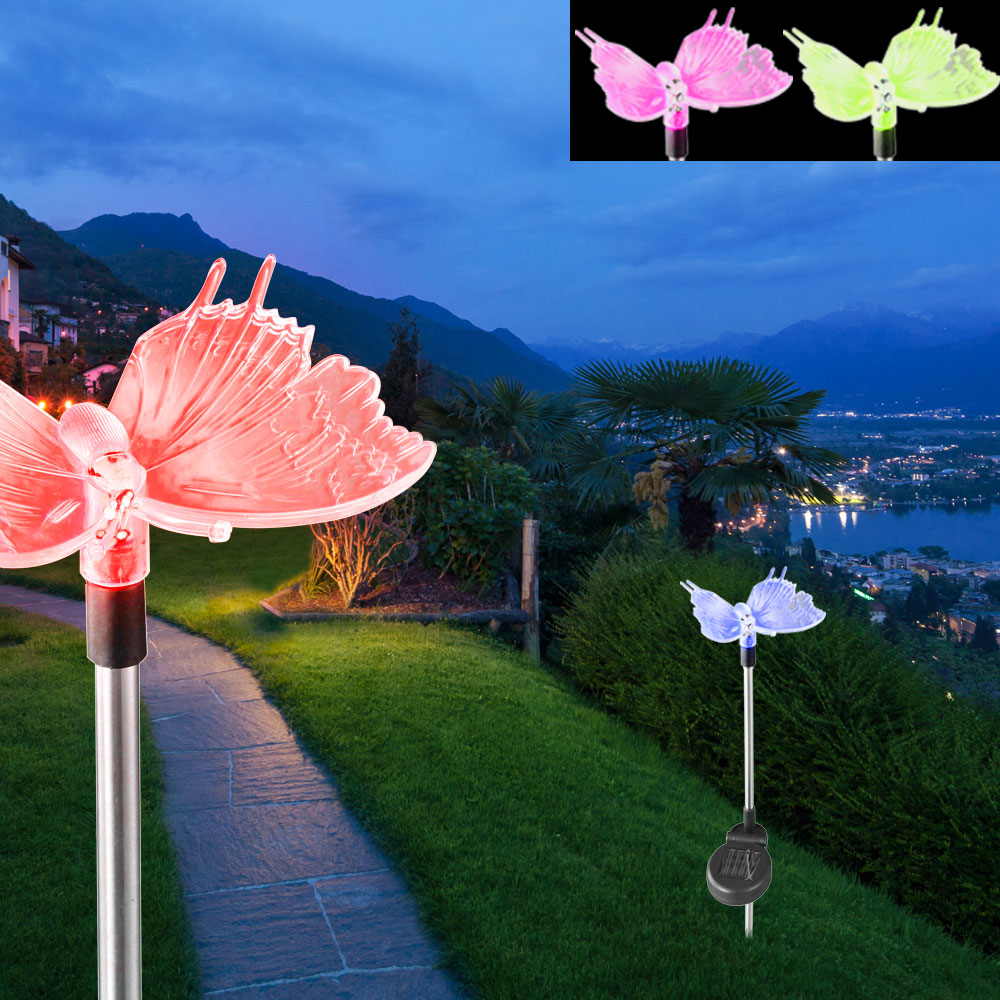 12er Set RGB LED Solar Beleuchtung Schmetterling Erdspieß Libellen