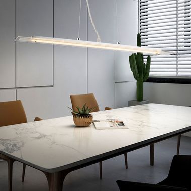 LED Pendelleuchte, silber, Glas satiniert, warmweiß, H 120cm