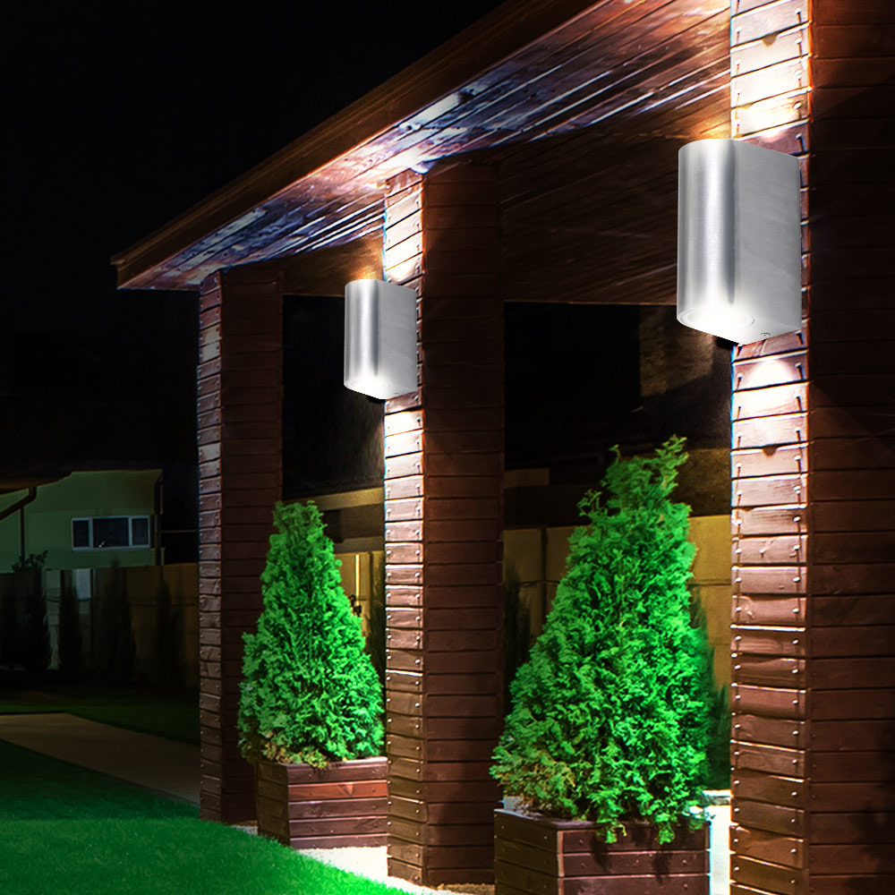 LED Außen Wand Spot Strahler Lampe Leuchte UP & DOWN IP44 ALU Glas