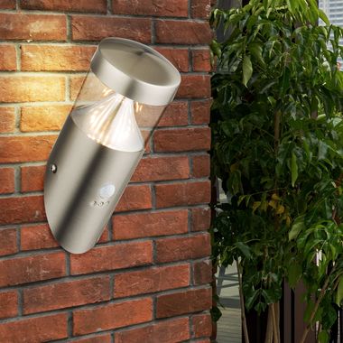 LED wall light, stainless steel, motion detector, H 23.9 cm