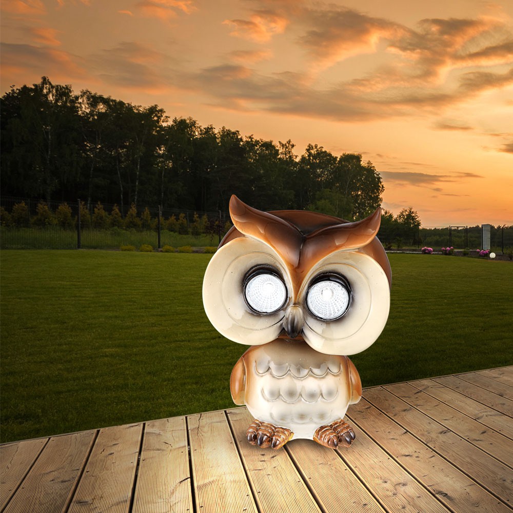 2er Set LED Außen Solar Lampen Eule beweglich Garten Deko Strahler Big