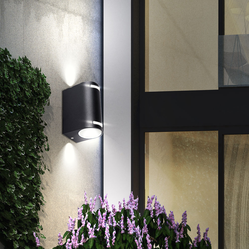 Pack] Lot de 3 spots muraux façades haut bas jardin aluminium lumières noir  IP44 lampes spot extérieur terrasse
