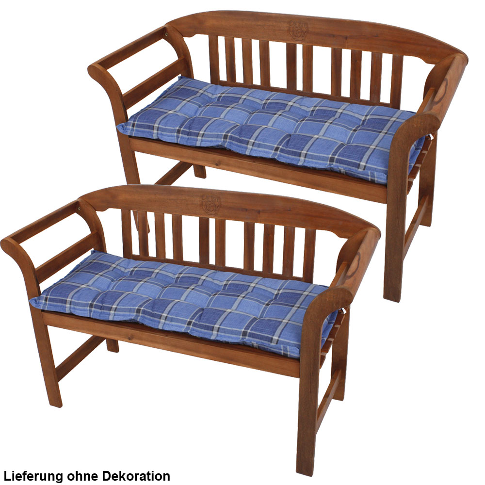 2er Set Fabric Garden Bench Pads Balcony Seat Padding Checked Blue