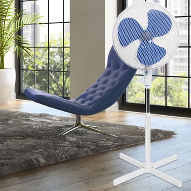Ventilateur sur pied, oscillant, hauteur réglable, blanc, D 45 cm
