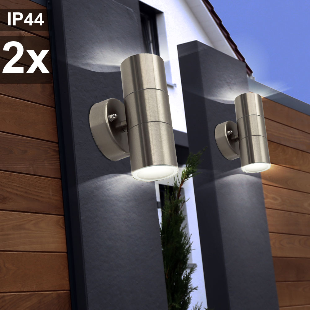 [Paket] 2er Set Wand Fassaden Up Down Leuchten Außen Bereich Edelstahl
