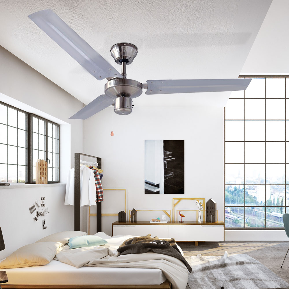 60W Decken Ventilator DESIGN Lüfter Raum-Kühler Chrom Leise 4 Stufen