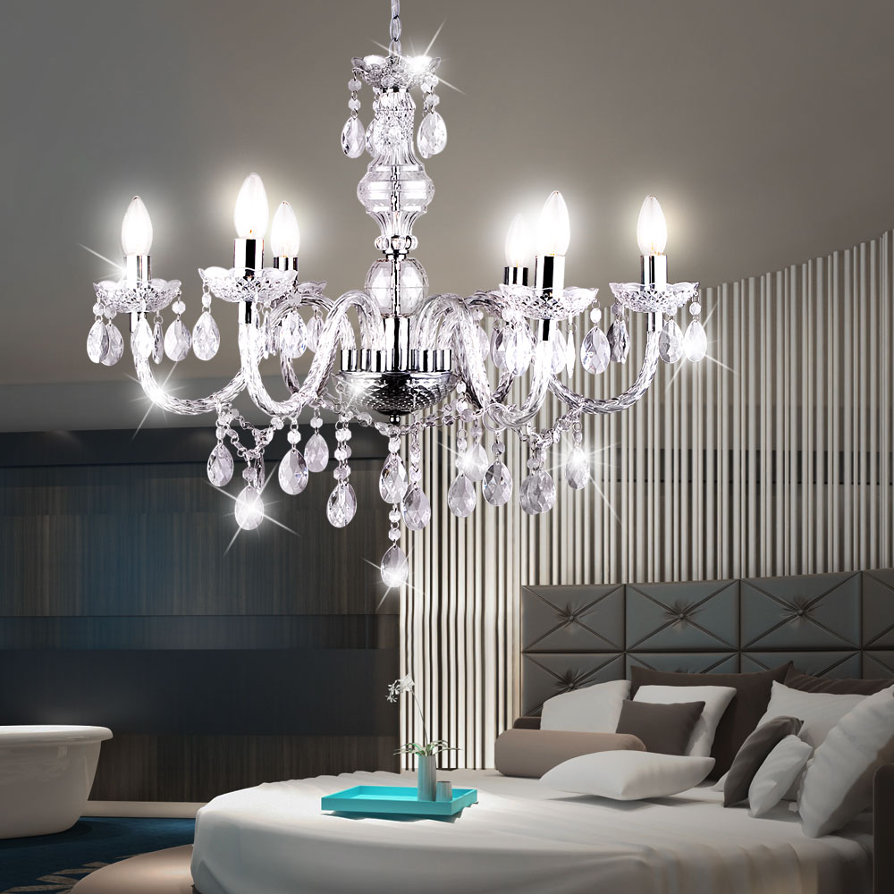 Design Kronleuchter Wohn Ess Zimmer Kristall Behang Lüster Dielen