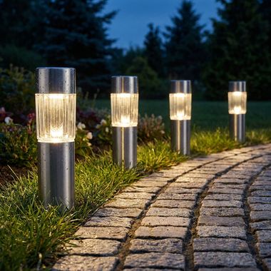 4er Set LED Edelstahl Solarlampen für den Außenbereich