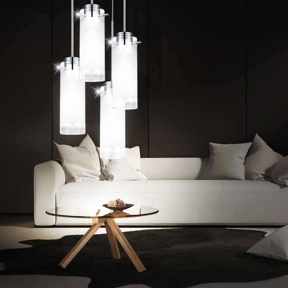 2er Set LED Glas Hängeleuchten Küchen Deckenbeleuchtung Chrom