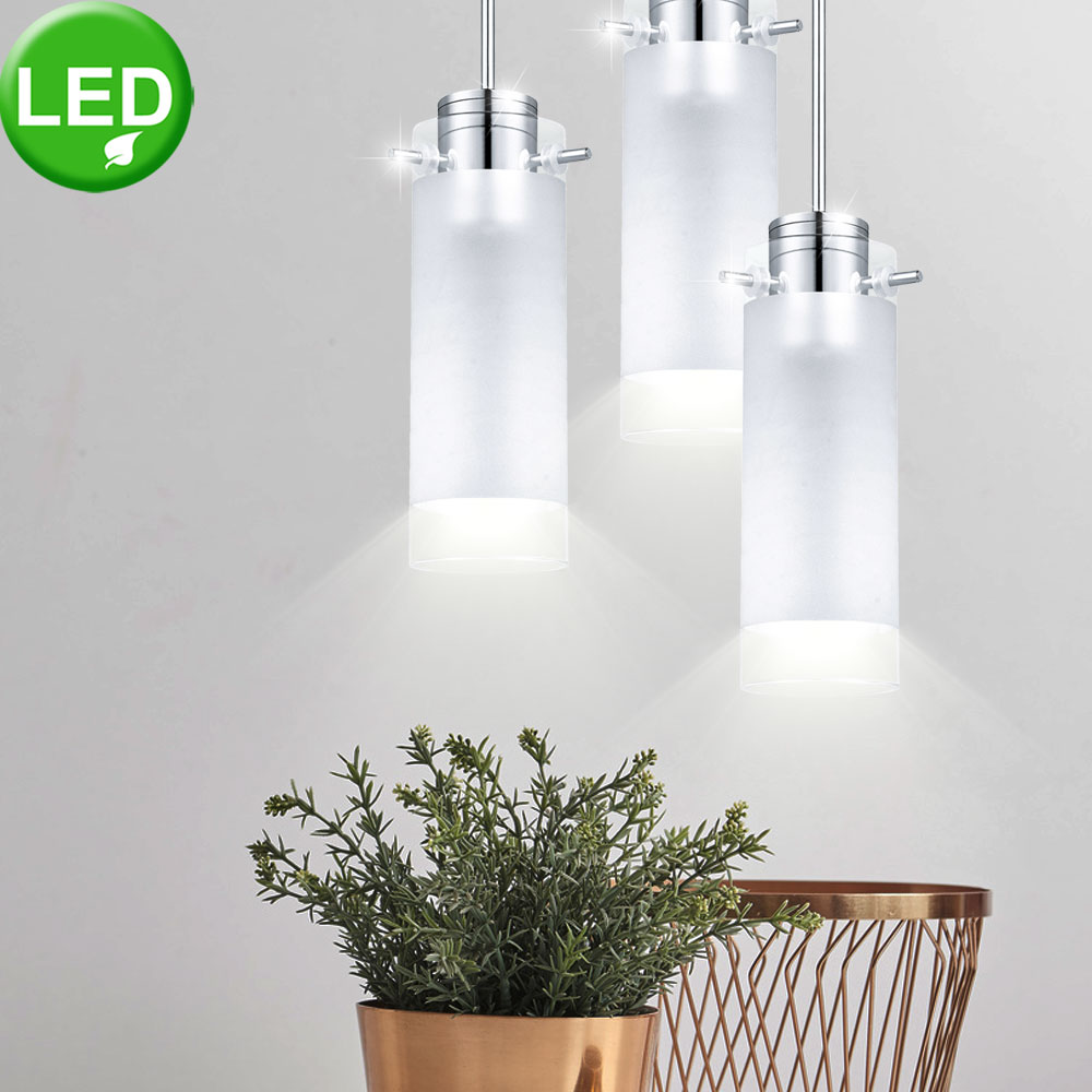 4er Set Design LED Pendel Hängelampen Chrom Esszimmer Dielen Glas
