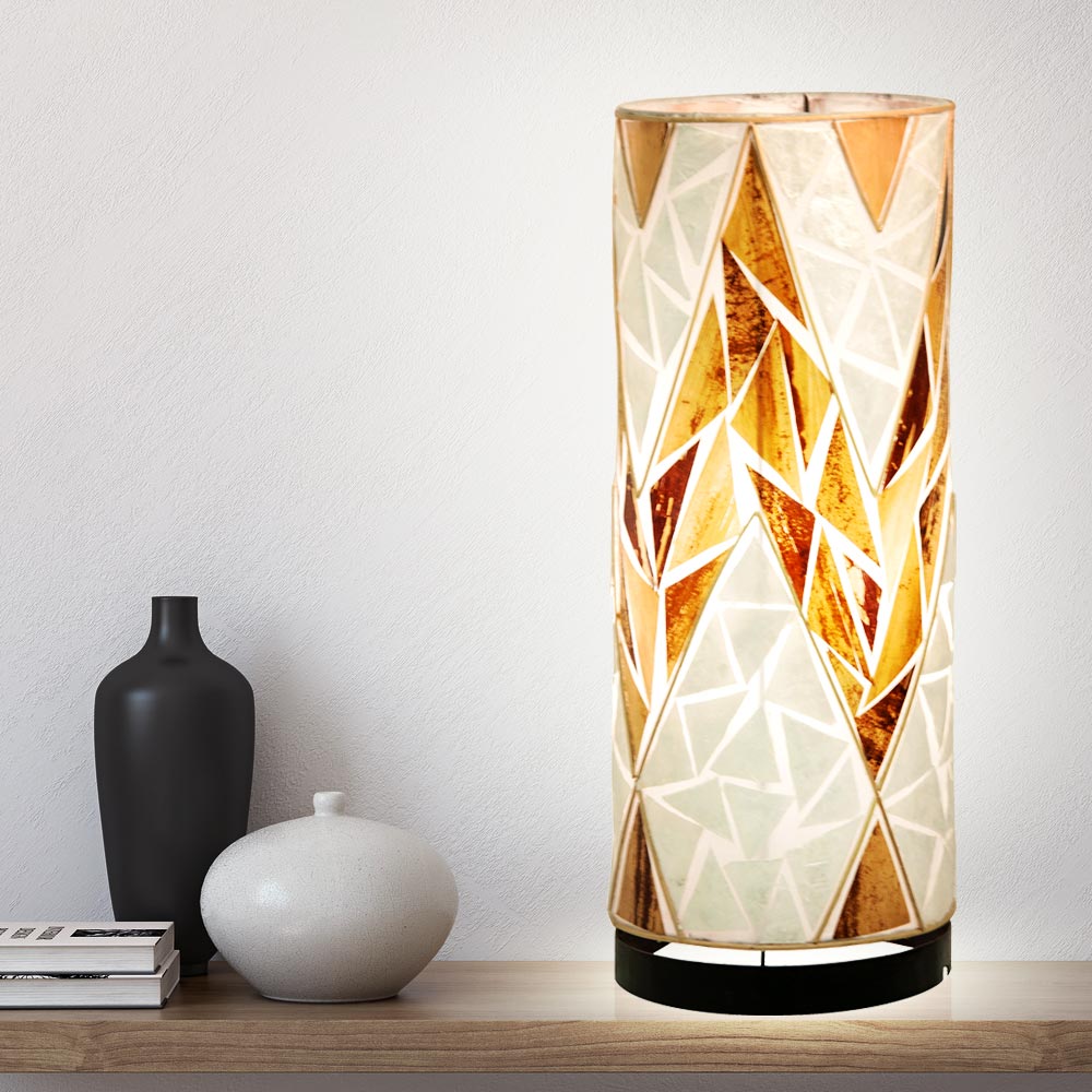 Luxus Tischlampe Wohnraum Mosaik Leuchte Textil Muschel Dielen Leuchte schaltbar
