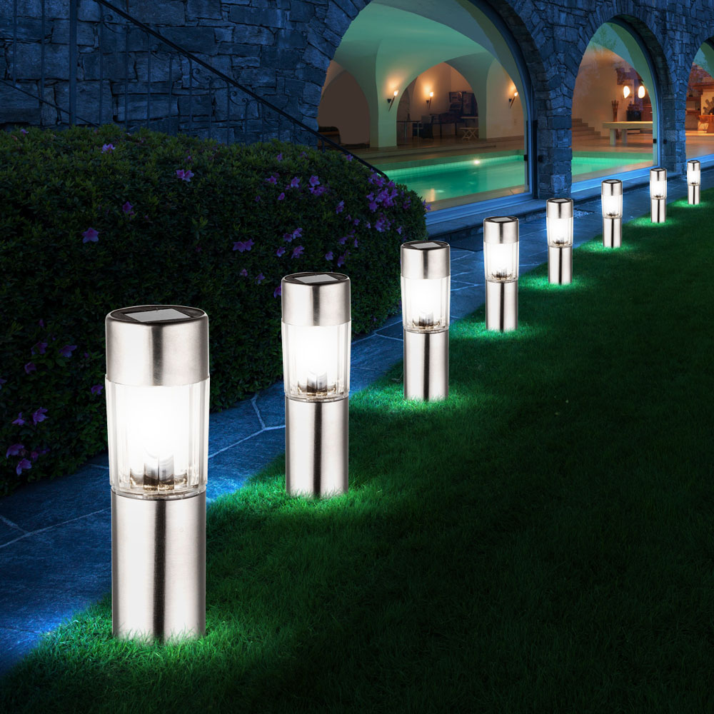 8 x LED SOLAR Stand Garten Steck Leuchten Edelstahl Deko Weg IP44 Außen