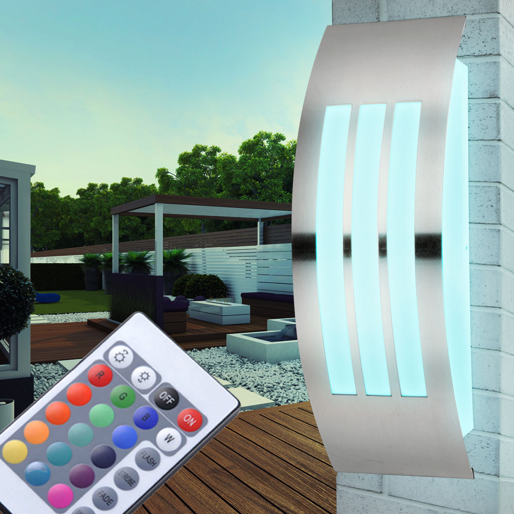 LED Edelstahl Wand Lampe dimmbar RGB Fernbedienung Außen Strahler
