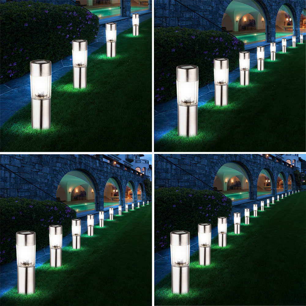 4x-8x-12x-16x LED Solar Lampen Edelstahl Leuchten Außen Beleuchtung