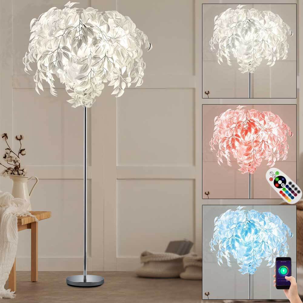 Blätter-Design App Leuchte RGB Handy chrom per Shop Fernbedienung dimmbar steuerbar Lampe Sprache | Steh LED Stand ETC
