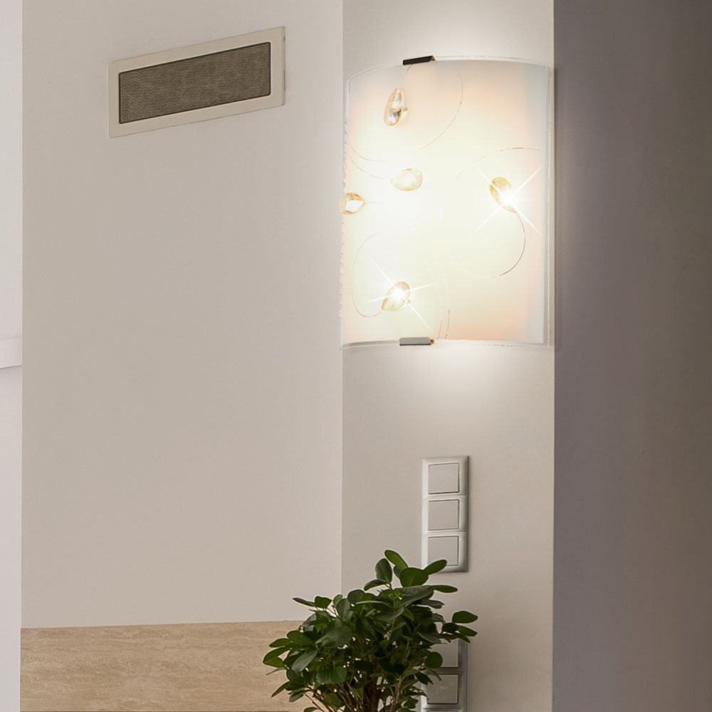 Design Wand Leuchte Glas Lampe Amber Kristalle silber Wohn Schlaf