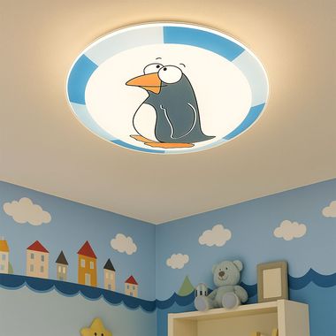 Applique, pingouin, verre, acier, bleu blanc, D 25 cm, BIUBIU