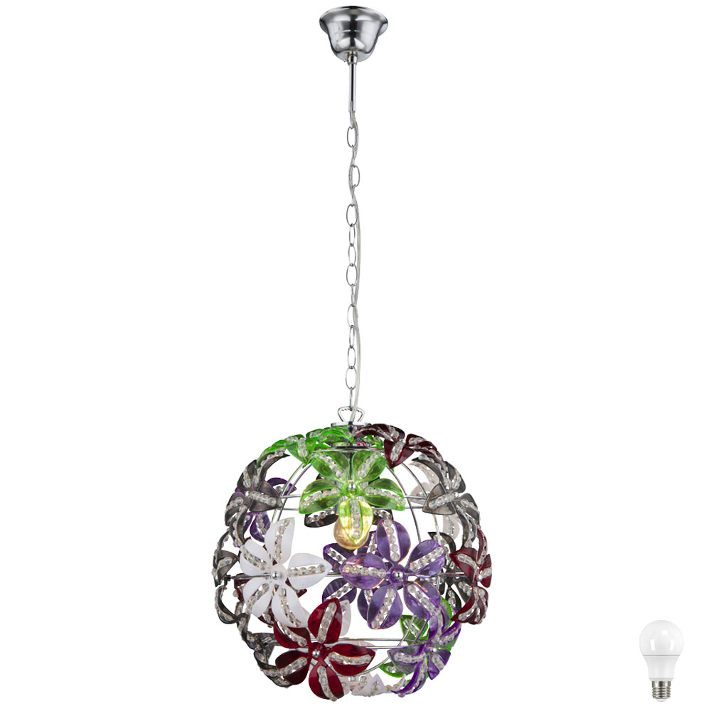 Chrom LED Blumen Hänge Leuchte Blüten Kugel bunt Wohn Zimmer Decken Pendel Licht