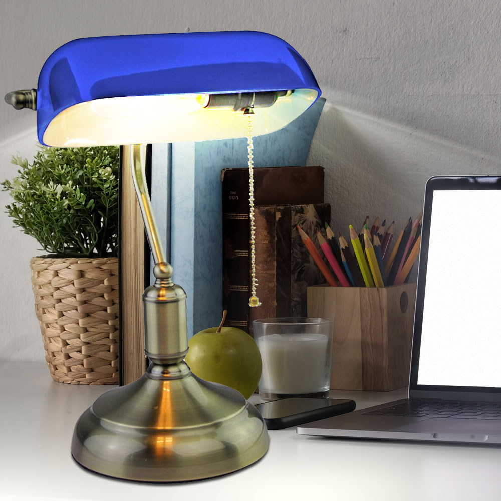 LED Tisch Lampe Banker Arbeits Zimmer Glas Nacht-Licht Leuchte RETRO Strahler