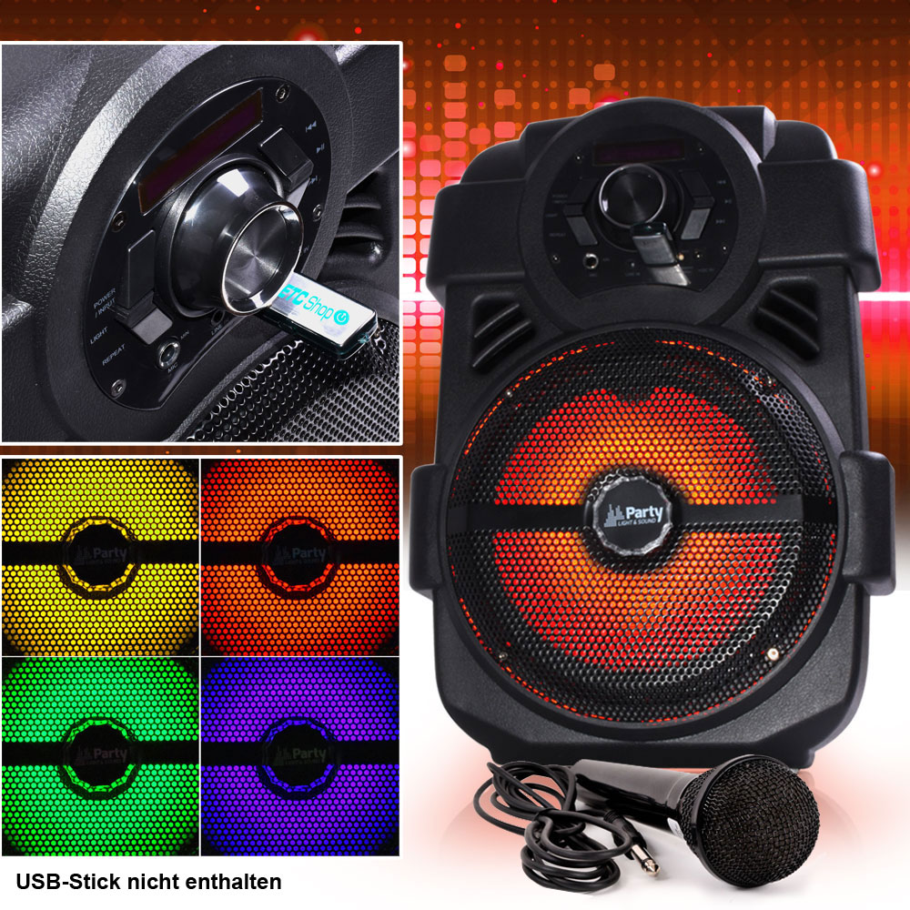 250W Mobile LED Musikanlage mit USB/Bluetooth und Mikro – Bild 2