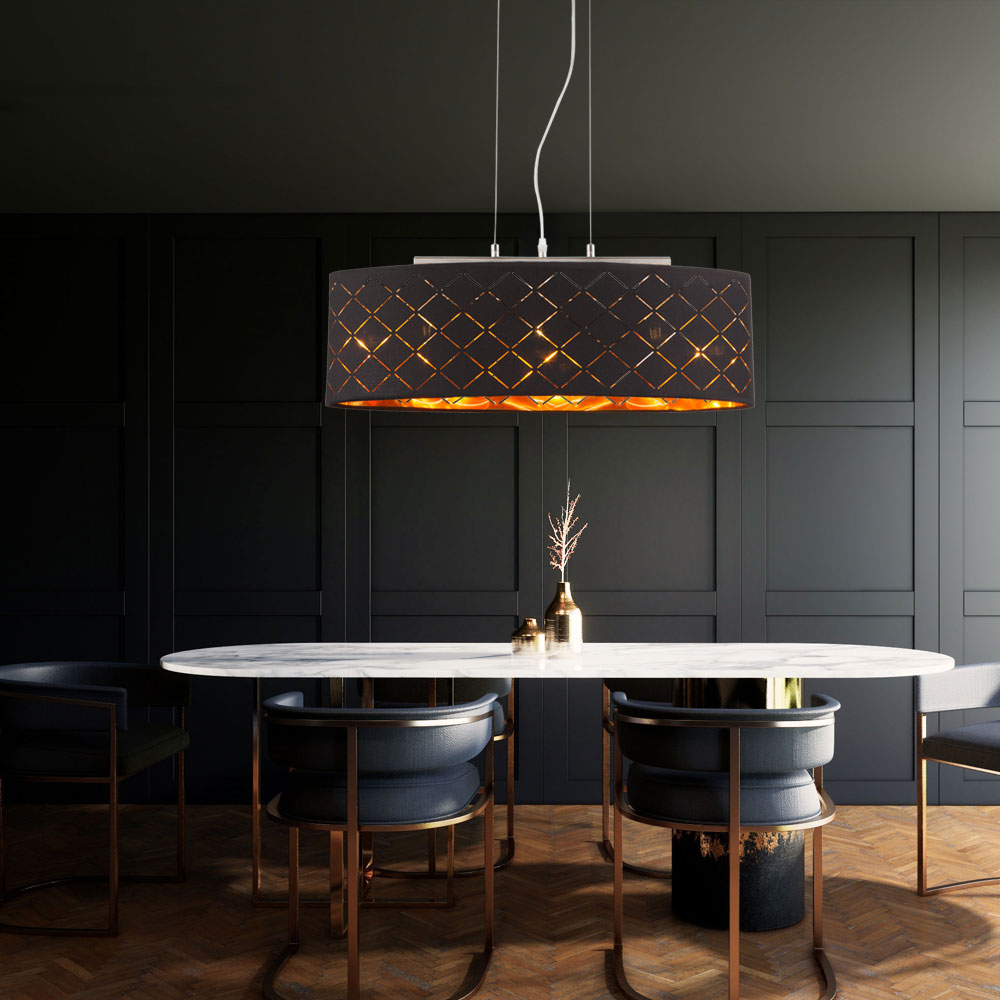 Froadp LED Hängeleuchte 48W Schwarz - Höhenverstellbar Bis 115cm