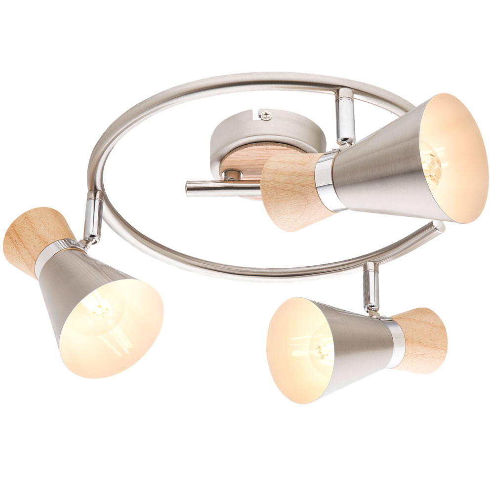 Rondelle Ceiling Lamp In Wood And Chrome With Moving Spots