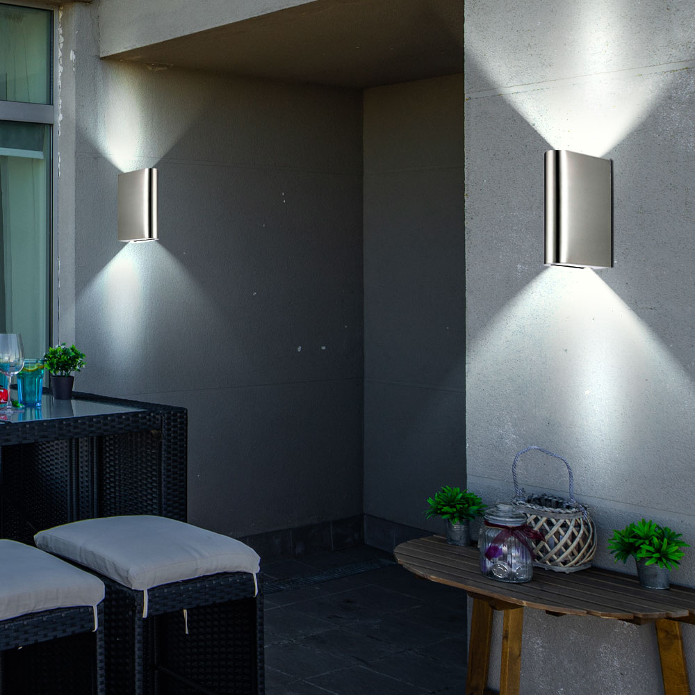 [Pack] Lot de 3 éclairage extérieur en acier inoxydable UP DOWN projecteurs  muraux façades éclairage lampes en verre terrasse | Meine Lampe