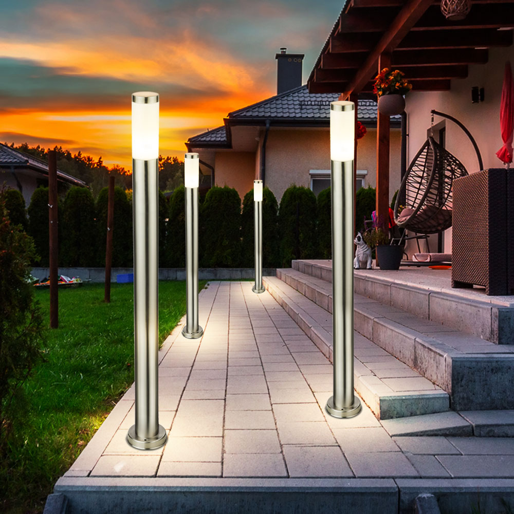 Set Of 4 Design Outdoor Lighting Ip44 Standing Lamps Stainless Steel 