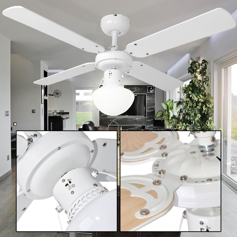 50 W Decken Ventilator Wohn Raum Lüfter Glas Beleuchtung Flügel wendbar