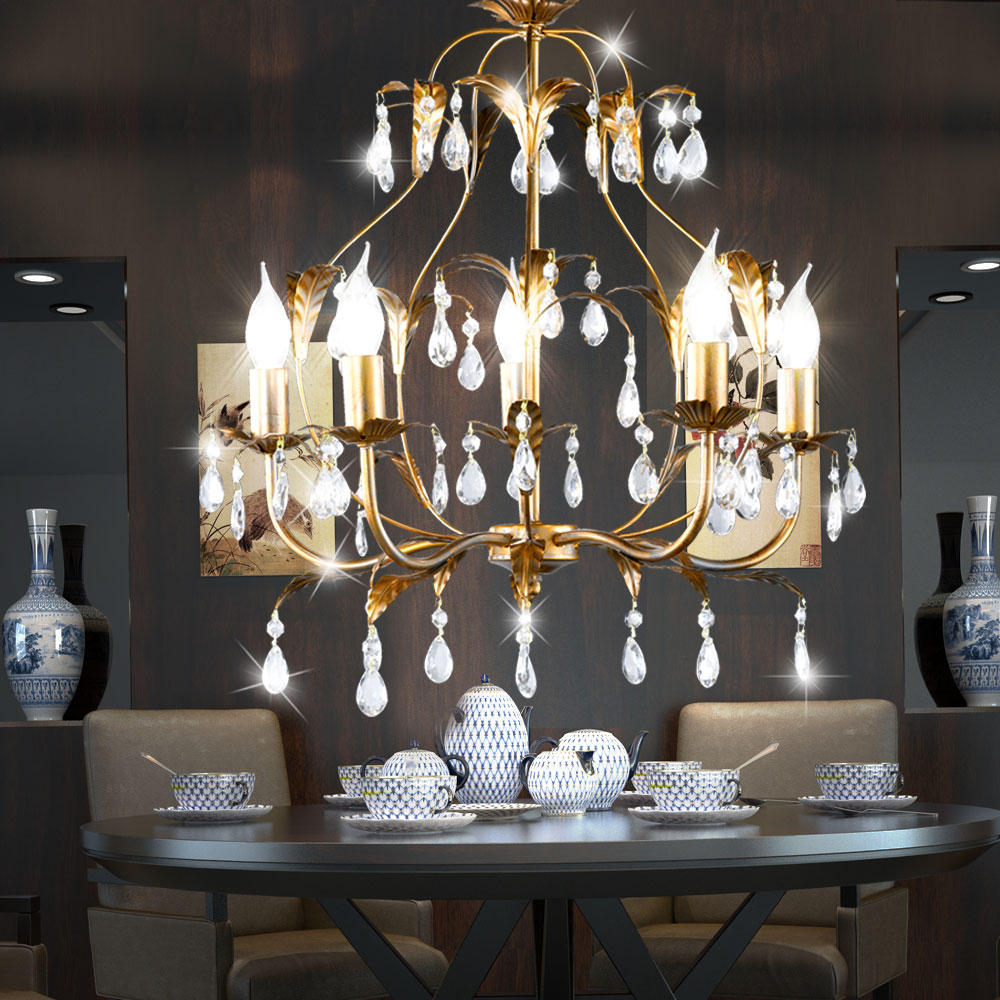 Kristall Kronleuchter gold Wohn Zimmer Beleuchtung Pendel Decken