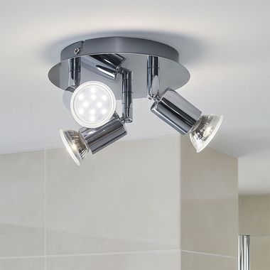 LED Deckenlampe, chrom, bewegliche Spots, IP44, D 16 cm