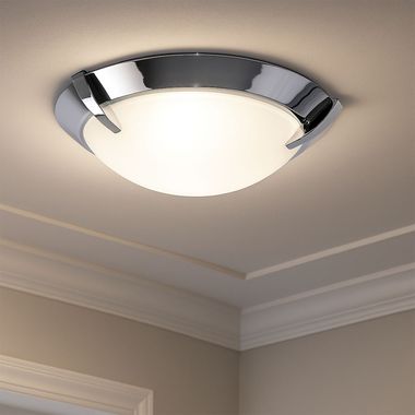 Lampa sufitowa LED, chrom, satynowane szkło, D 27 cm