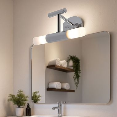 LED wandlamp, chroom, wit glas, beweegbare spot, D 26 cm