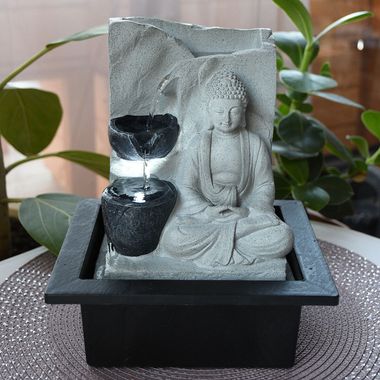 Fontaine de table LED en design Bouddha, hauteur 25,5 cm ALBERT