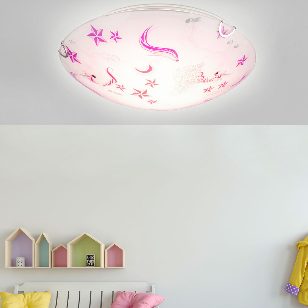 LED Decken Leuchte rund Kinder Zimmer Beleuchtung Sterne Einhörner bordeaux  rosa weiss Globo 40609-16 | ETC Shop