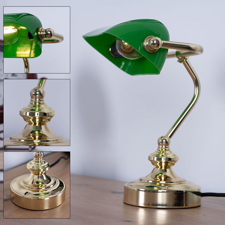 Lampe banquier de table salle de travail antique spot de lecture lampe  feuille d'or patiné Globo 24917R | Meine Lampe