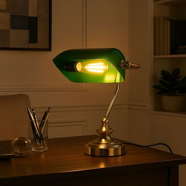 Lampe de bureau antique avec abat-jour en acrylique vert ANTIQUE