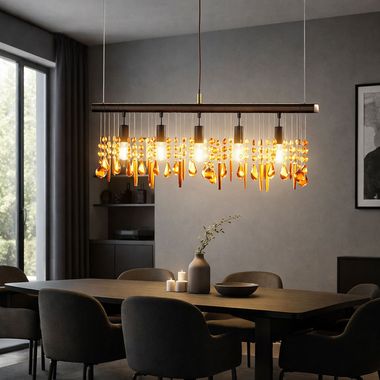 Suspension lamp, crystals, amber-brown, H 150 cm, AMELIA