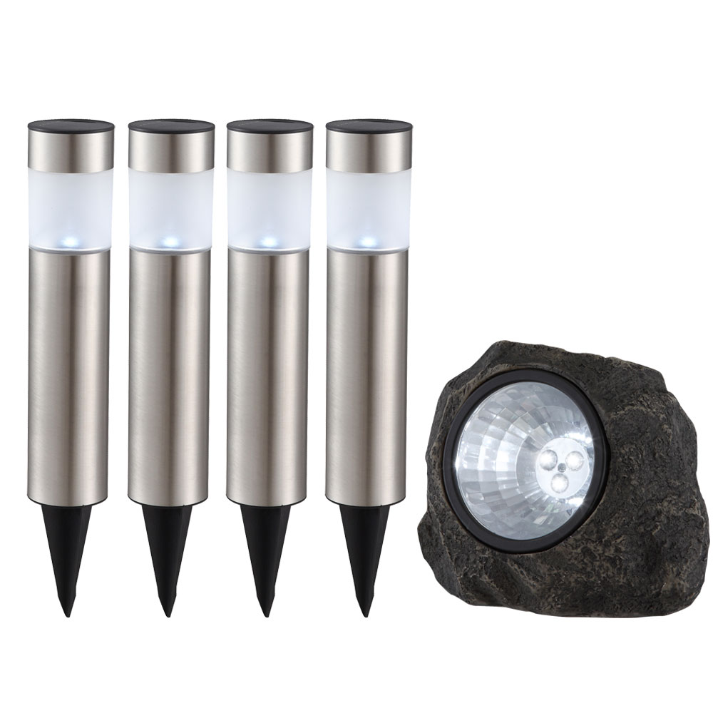 5x LED Außen Solar Strahler Lampen Veranda Steck Edelstahl Leuchten