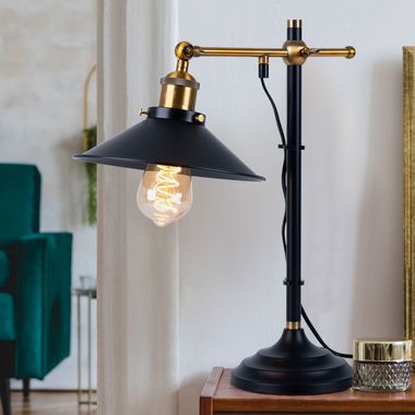 Antique brass table lamp, height adjustable, H 45.5 cm LENIUS