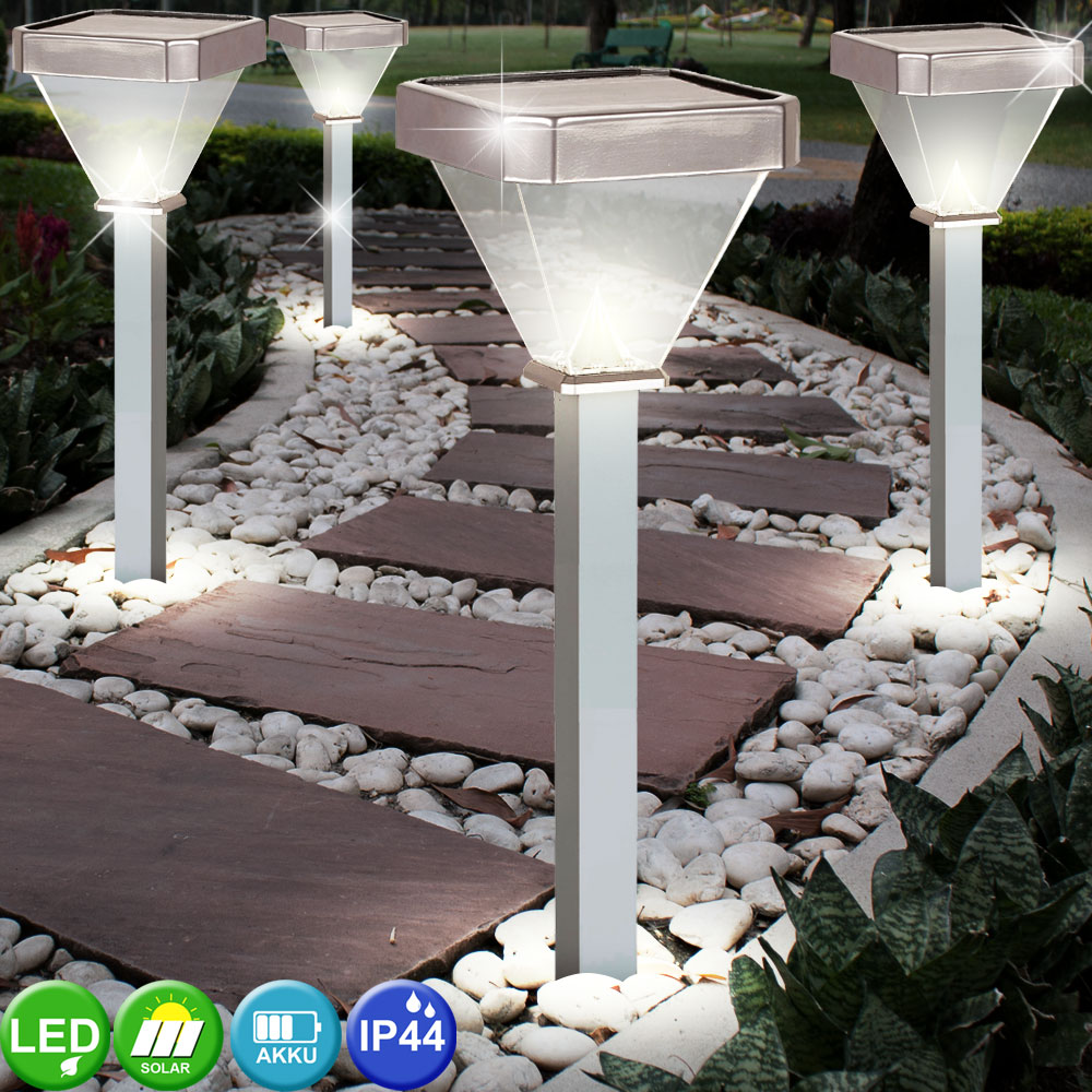 2x Design LED Solar Außen Bereich Steck Lampen ALU Erdspieß Terrassen