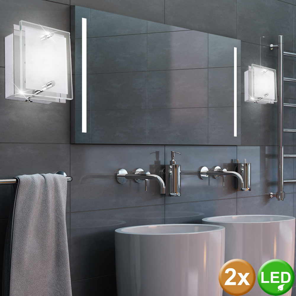 2er Set LED Wand Lampen Glas Bade Zimmer Spiegel Leuchten satiniert