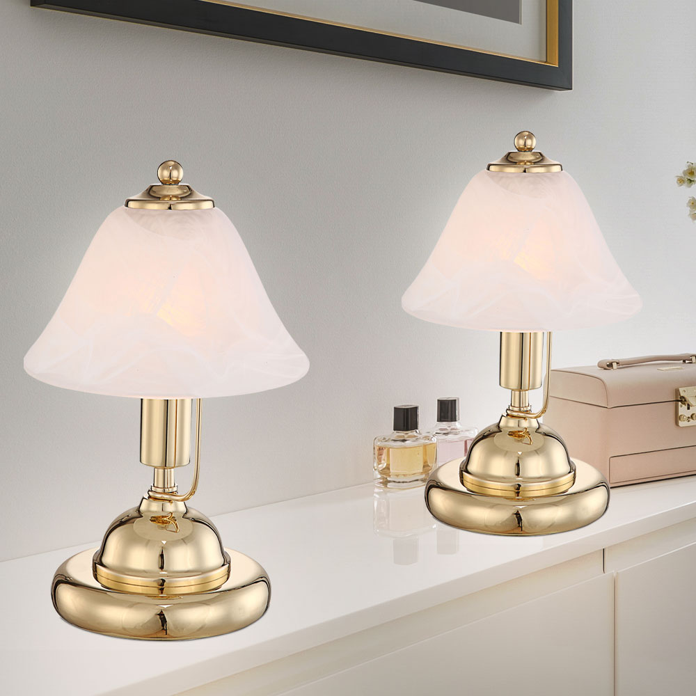Tischlampe Tischleuchte Bürolampe Leseleuchte, 27 LED Touchschalter, Set Höhe 2er | Shop ETC Alabasteroptik, cm, Messing-Gold Glas
