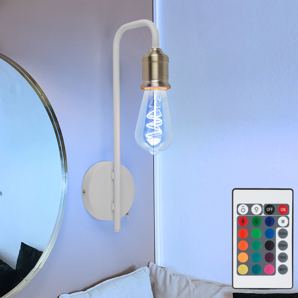 Retro Wand Lampe weiß Wohn Zimmer Messing Leuchte FERNBEDIENUNG im Set  inkl. RGB LED Leuchtmittel