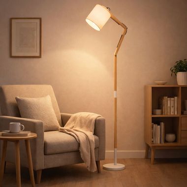 Lampada da terra in legno, mobile, bianca, H 172 cm, MATTIS