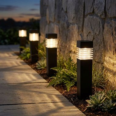 Lampes solaires LED, IP44, gris, H 38,5cm, lot de 4