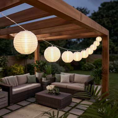 Guirlande lumineuse solaire LED, 10x lanternes, piquet de terre, L 300 cm