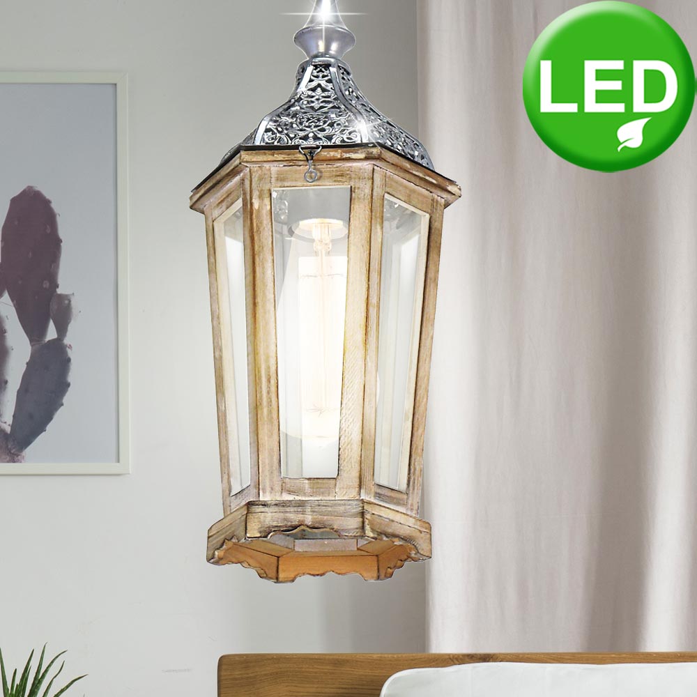 RGB LED Decken Pendel Lampe Filament Fernbedienung Holz Hänge Laterne dimmbar